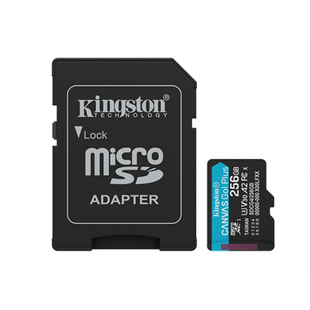 Cartão de Memória 256GB Kingston CANVAS Go Plus microSD XC UHS-I CLASS10 R:200MBs C/ Adaptador SD